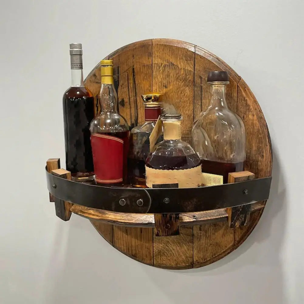 Hand Crafted Liquor Bottle Display Wall Mounted Vintage Round Wine Shelf Wood Wine Rack Whiskey Rack Barware Bar Shelves